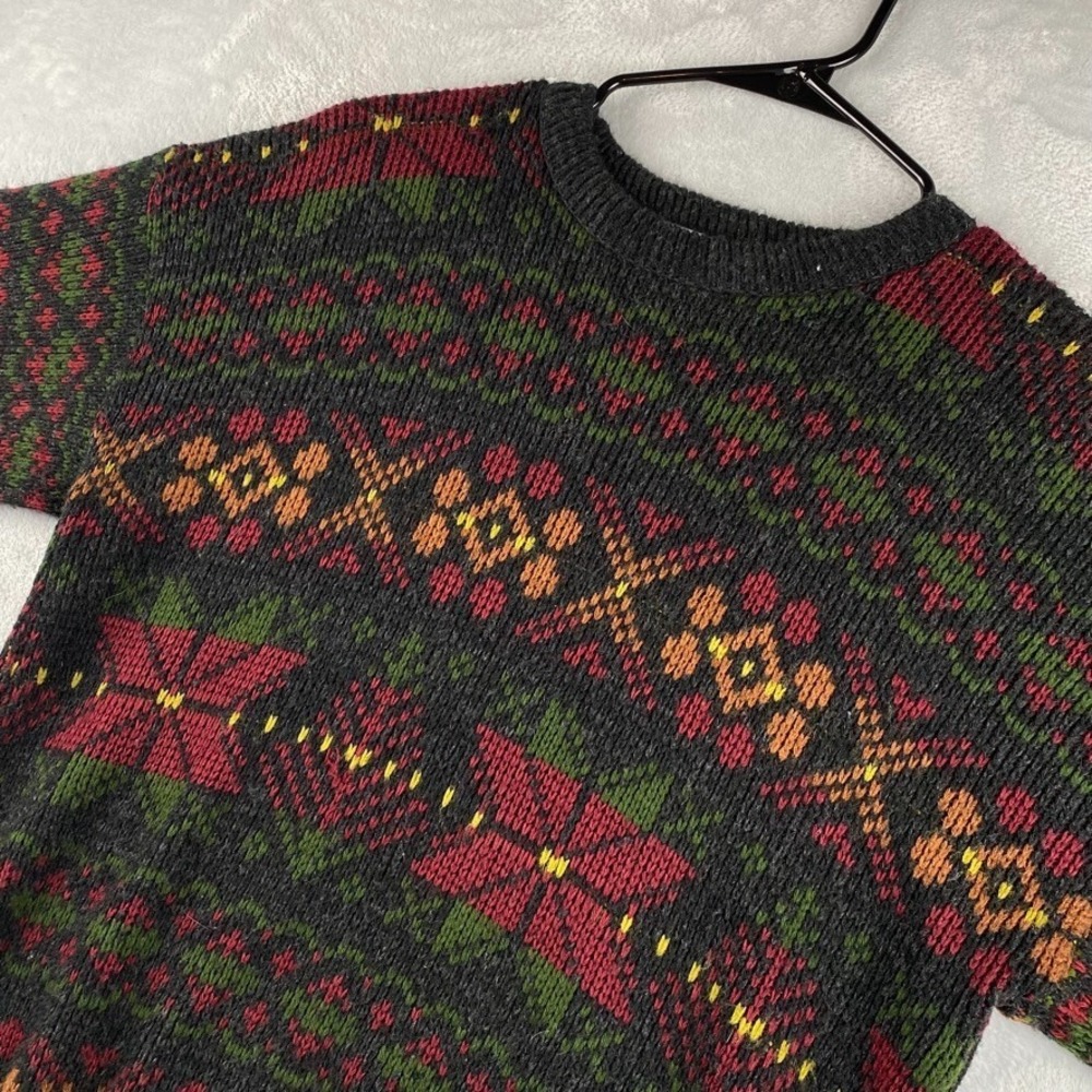 Vintage New Era Sweater Mens Medium Red Green Fair Isle Geometric Made In USA
